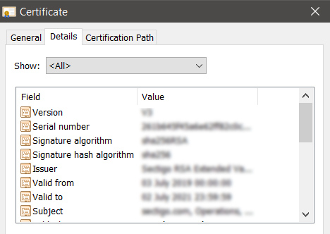 X.509 certificate information fields